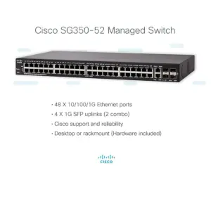 Refurbished Cisco SG350-52 Gigabit Managed Switch – 52-Port Layer 3 Network Switch with 4 SFP Uplinks | Enterprise Business Switch
