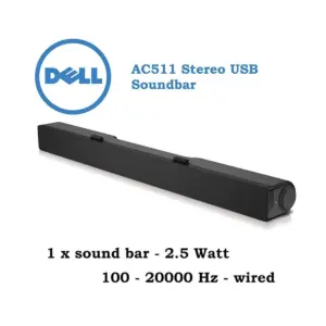 Refurbished Dell AC511 USB Soundbar for Dell Monitors | Monitor-Mounted Speaker | USB Powered | Volume Control | LED Power Indicator | Compact Desktop Audio Solution