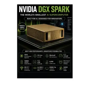 Brand New NVIDIA DGX Spark AI Supercomputer powered by the NVIDIA GB10 Grace Blackwell Superchip, featuring 128GB LPDDR5x coherent unified memory, up to 4TB self-encrypting NVMe SSD, 6,144 CUDA cores, 20-core Arm CPU and up to 1 PFLOP FP4 AI performance. Built for local LLMs, generative AI, AI development, model fine-tuning, inference, data science, robotics, computer vision and edge AI. With NVIDIA ConnectX-7 networking at 200Gbps, 10GbE, Wi-Fi 7, 4× USB-C, HDMI 2.1a and support for up to three DisplayPort displays, DGX Spark delivers an advanced AI computing platform in an ultra-compact desktop form factor. Brand New | NVIDIA DGX OS | Up to 4TB NVMe | 240W Power Supply | 1 Year Warranty.